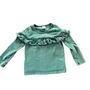 Hanna Andersson Girls 100 US 4T Ruffle Swing Top Forest Green Long Sleeve Shirt